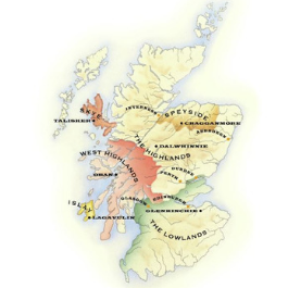 Map showing the whisky-producing regions of Scotland