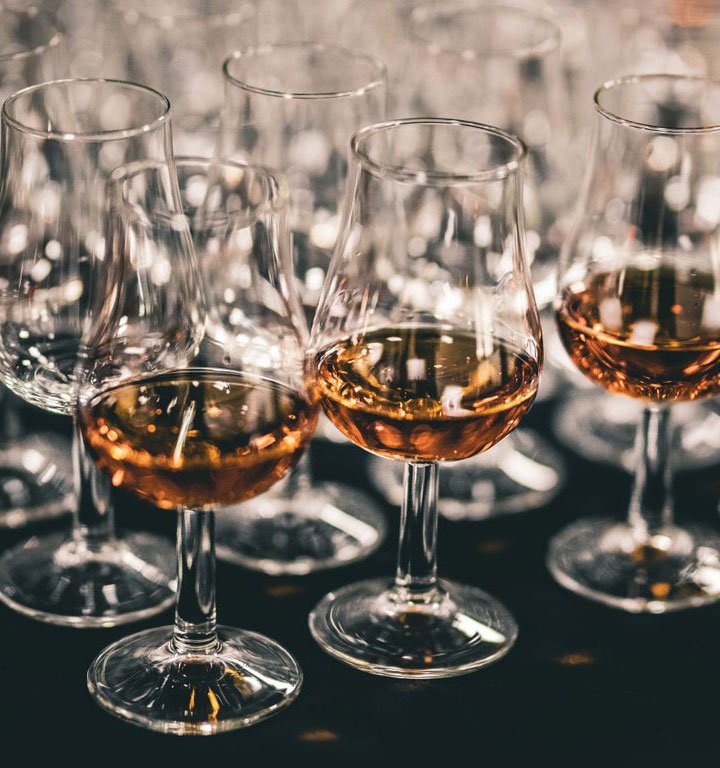 cognac glasses on table