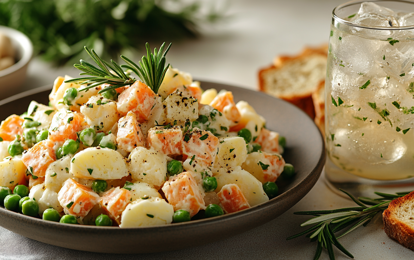 Ensaladilla rusa clásica con Gintonic de romero
