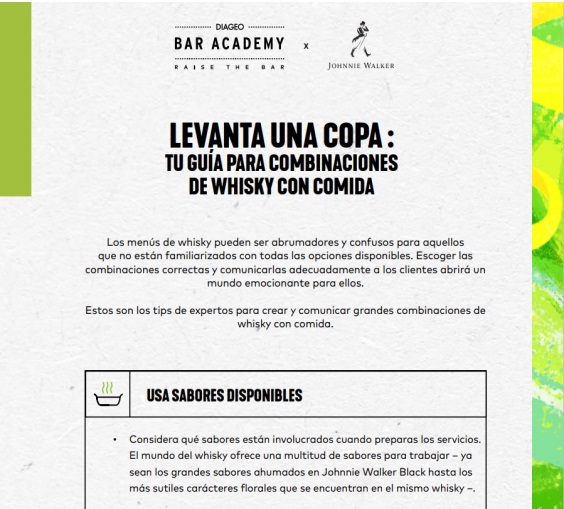 PDF Descargable que muestra combinaciones de whisky en una tabla.