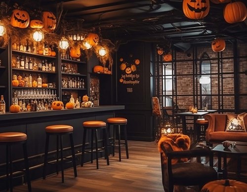 Bar with Halloween decorations