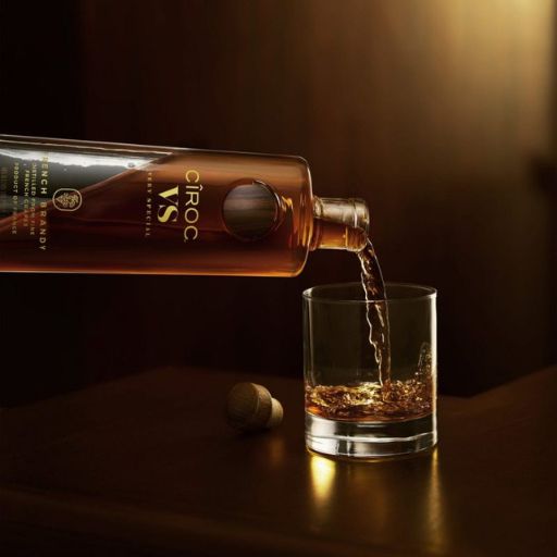 Ciroc VS Brandy bottle pouring liquid in the glass 