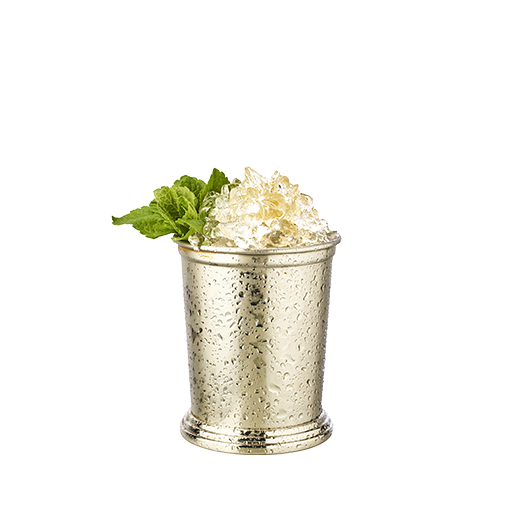 Julep cocktail in a copper cup with mint garnish 