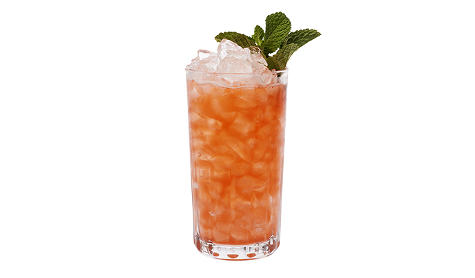 Cocktail in a glass with mint spring garnish