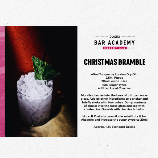 Tarjeta de la receta del cóctel Bramble festivo 
