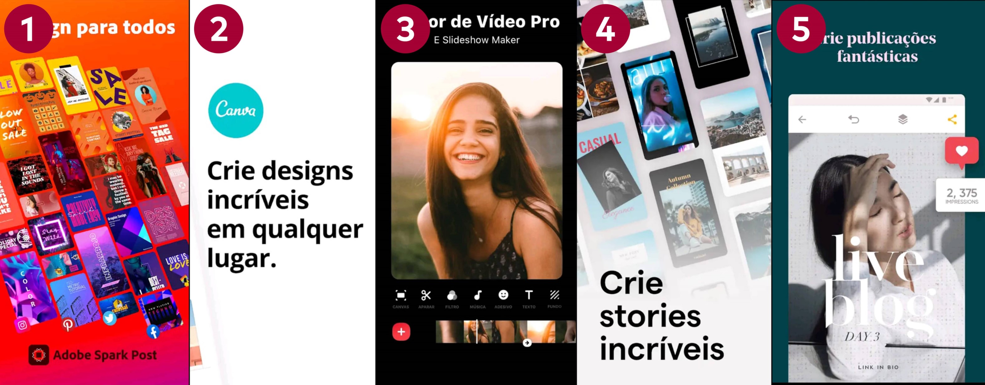 Montagem de 5 apps de marketing