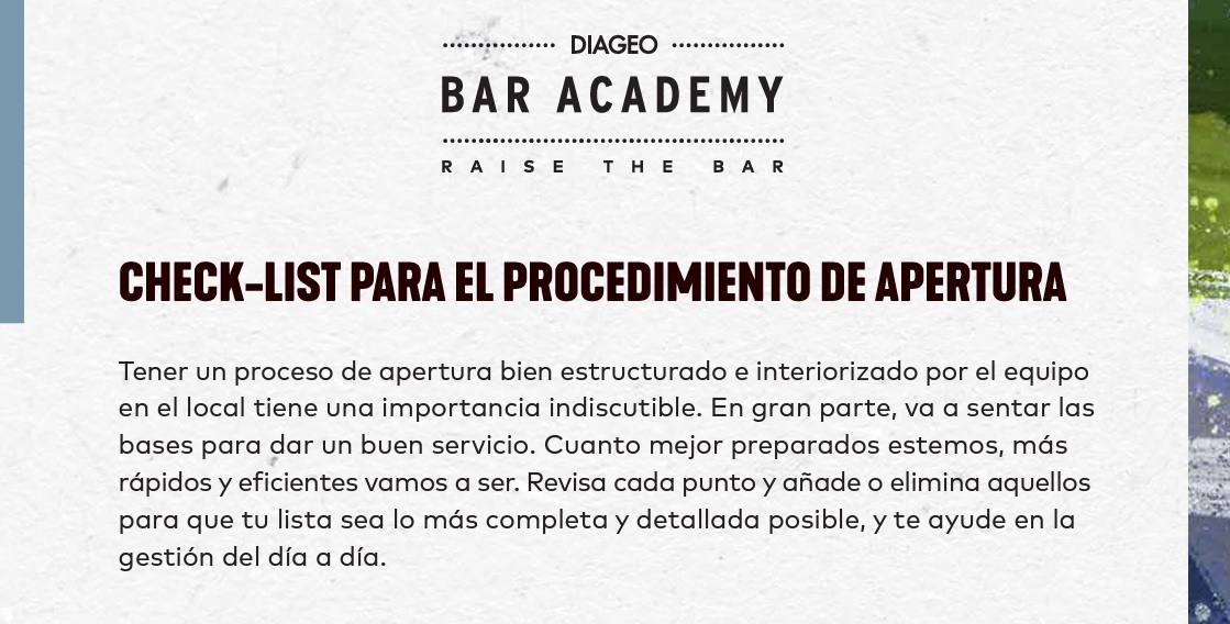 Check-list para el procedimiento de apertura 