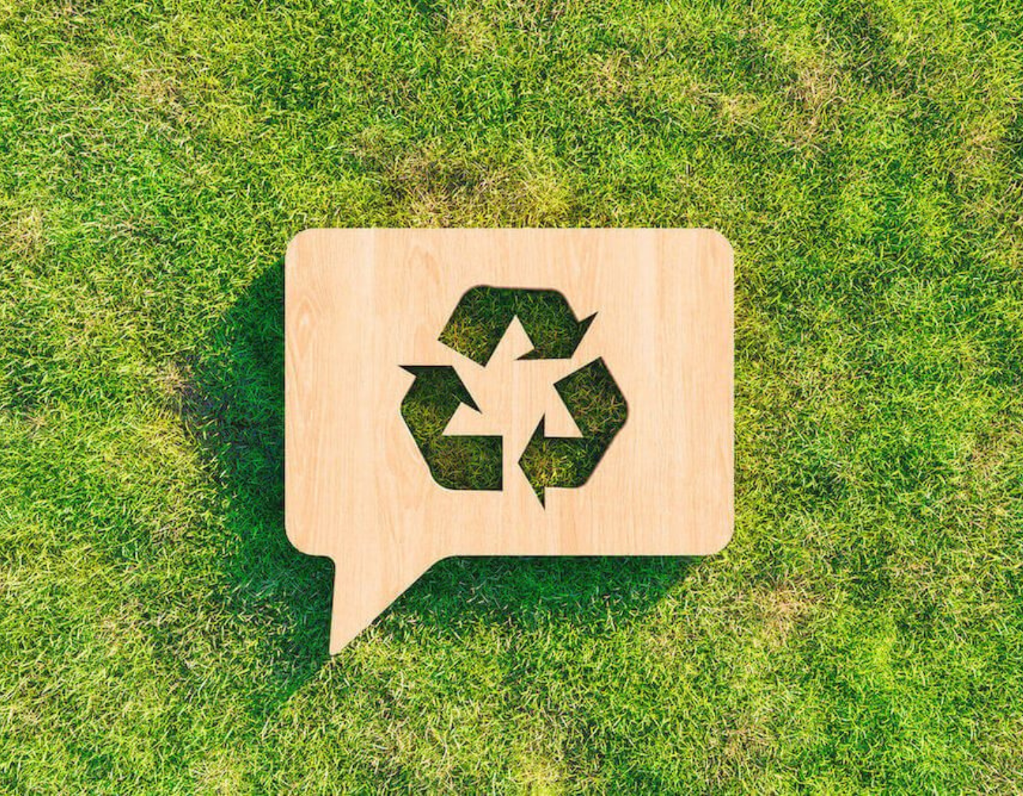 Hölzernes Recycling-Schild auf grünem Gras