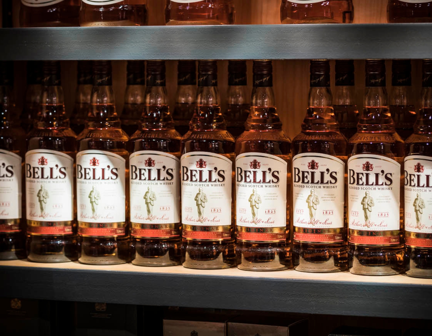 Row of bottles of Bell's whisky