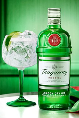  Imagem de uma garrada de Tanqueray com um drink da marca 