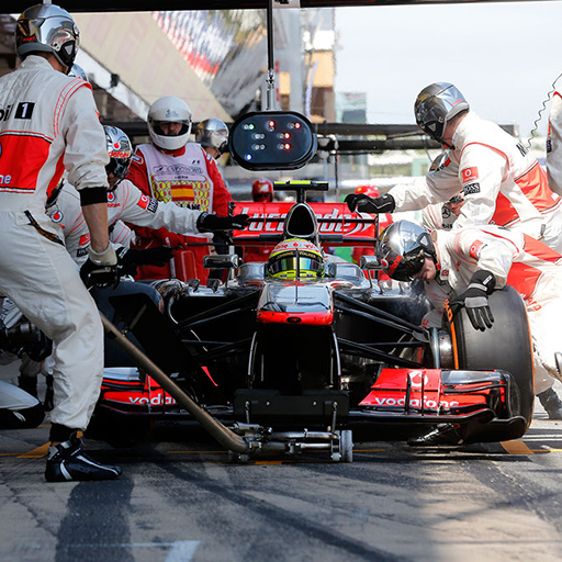 Race car and pit crew