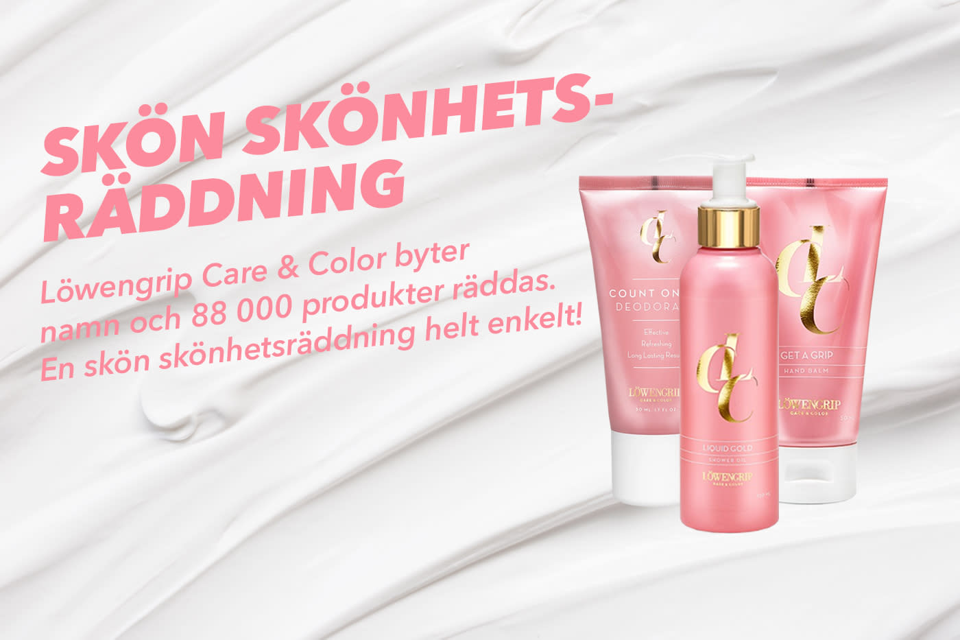 När Löwengrip Care & Color byter namn till Löwengrip räddar Matsmart 88 000 produkter med det tidigare varumärket. På bilden ses Isabella Löwengrip, medgrundare av Löwengrip, och Karl Andersson, vd och medgrundare till Matsmart. 