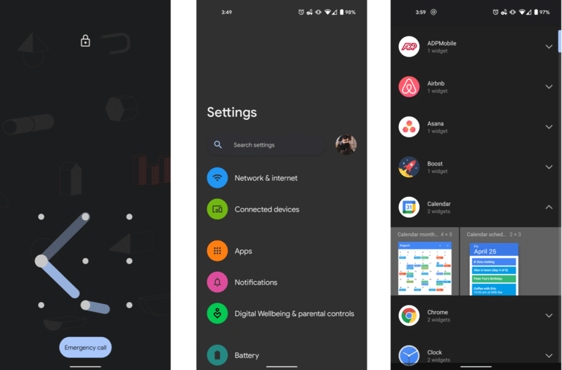 android 12 ui of Apps Clock and Setting