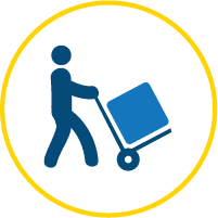 Icon of a man moving contents (portable contents)