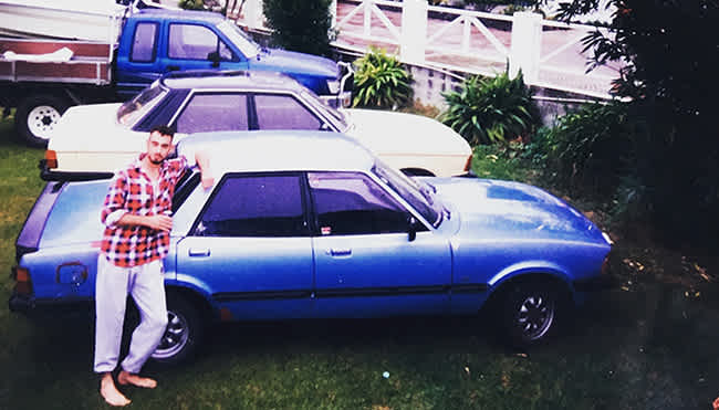 Simon Hobbs as a young man with his car