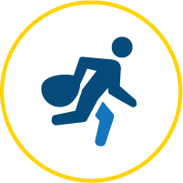 Icon of a man running away with a bag (employee theft)