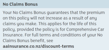 No Claims Bonus benefit as it appears on policy schedule
