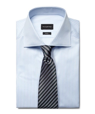 Blue striped shirt navy diagonally striped tie