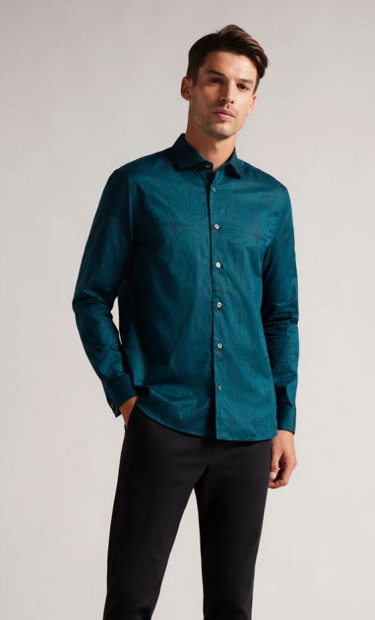 Oxcomb Long Sleeve French Cuff Jacquard Shirt