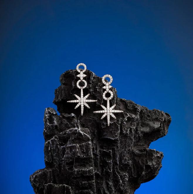 Meteorites & Circles Drop Earrings - Silver