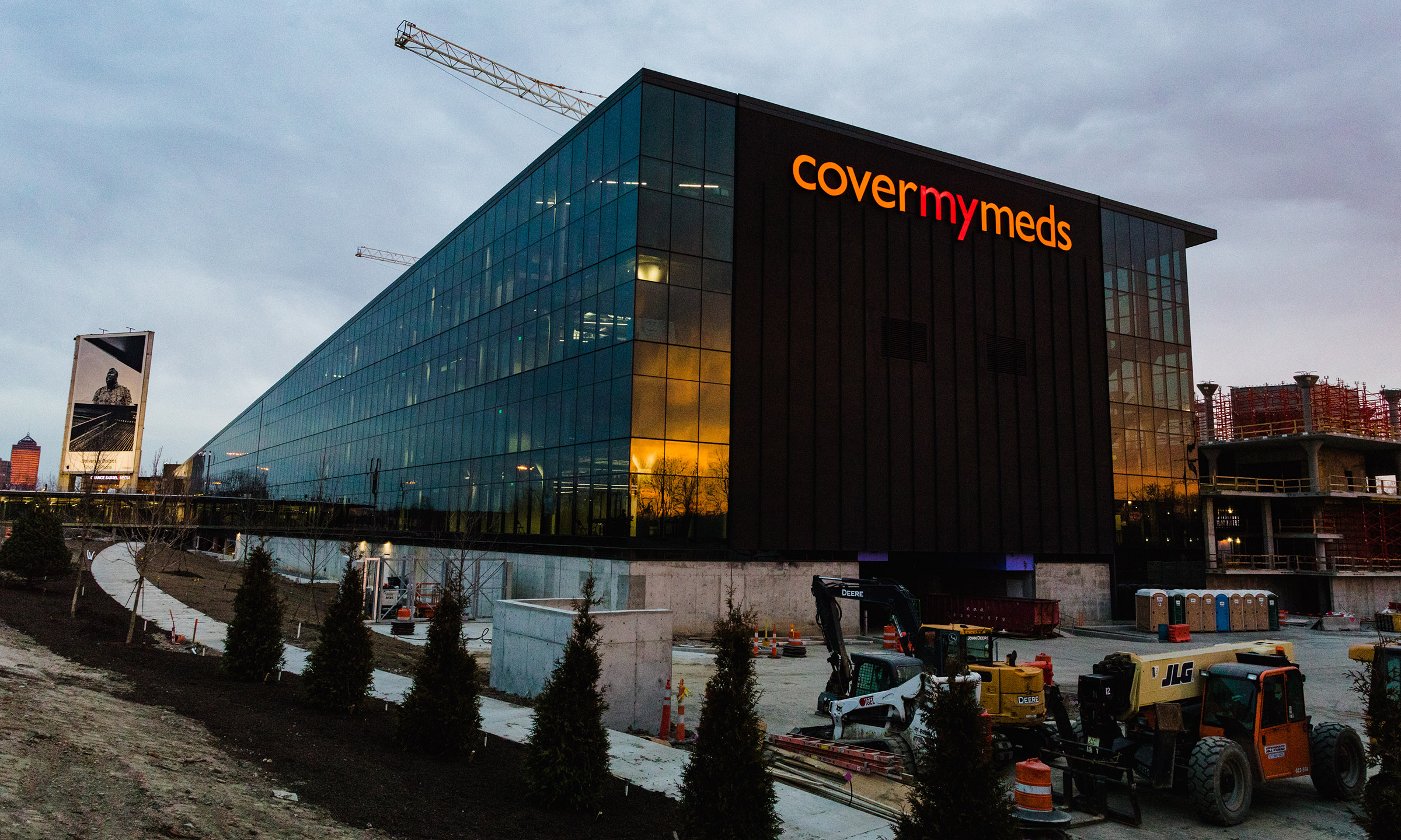 A photo of the exterior of campus with the CoverMyMeds sign visible. 