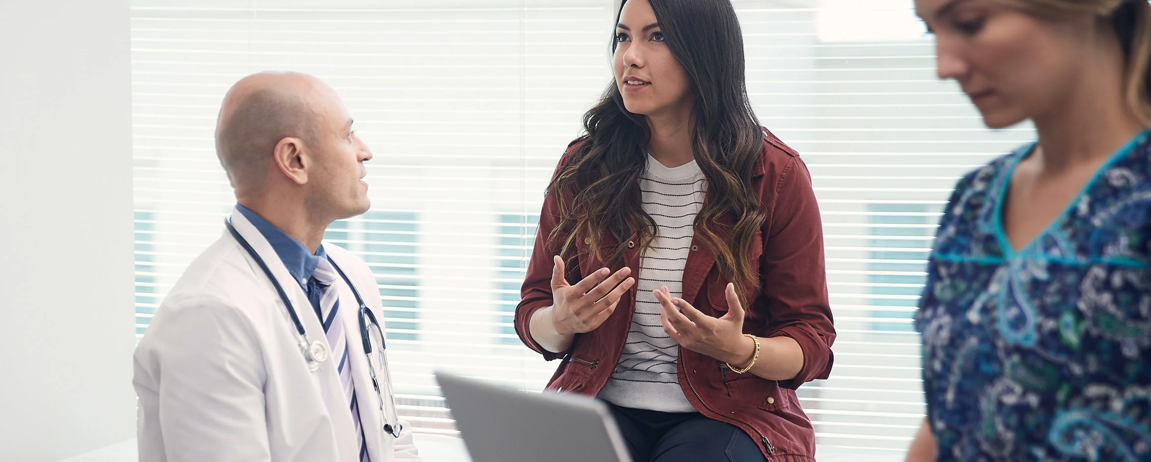 A patient discusses her options with her healthcare provider