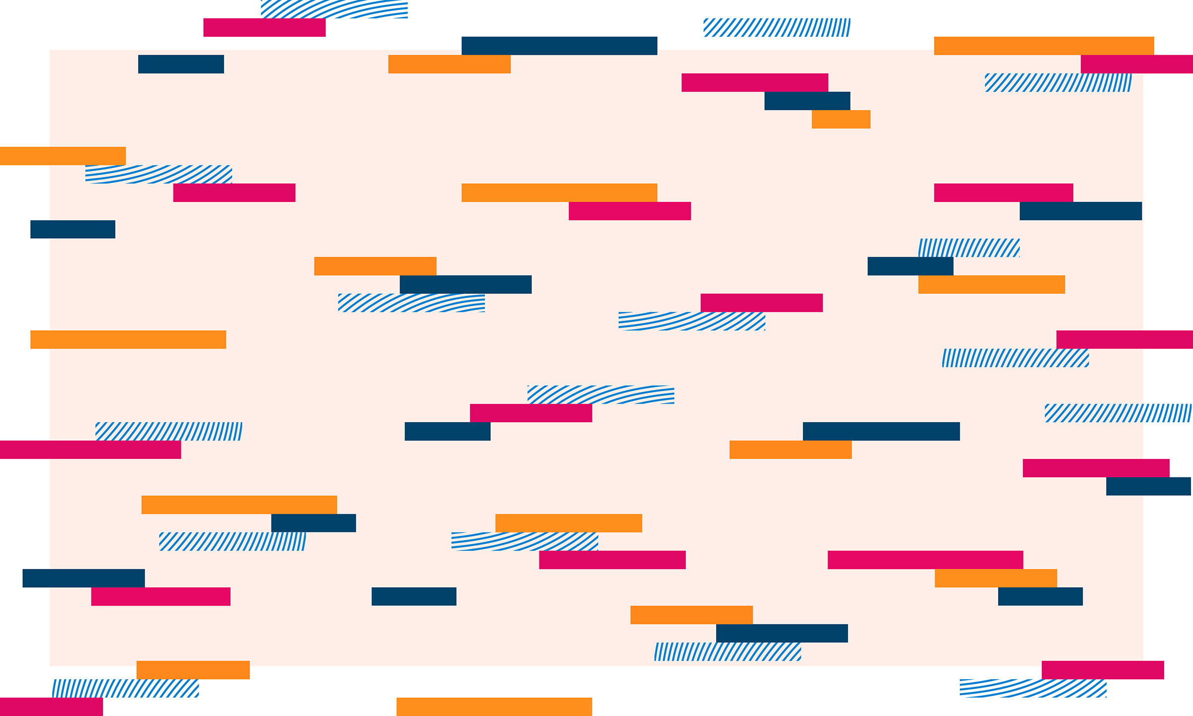 Abstract background with a pastel pink background with blue, orange, and pink stripes and rectangles.