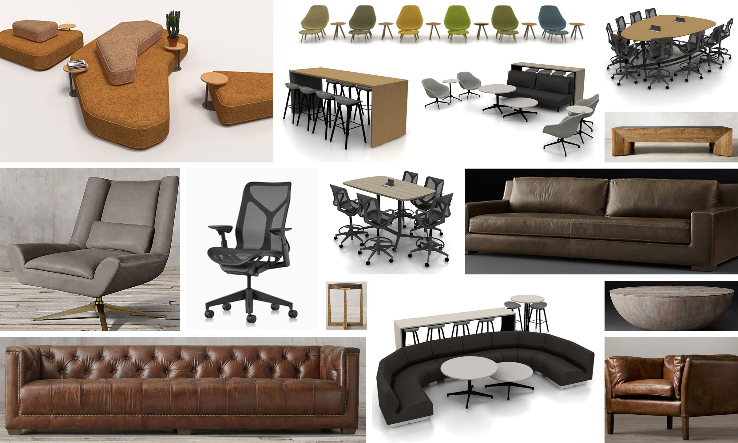 A collage of images showing the type of furniture in our Franklinton campus.