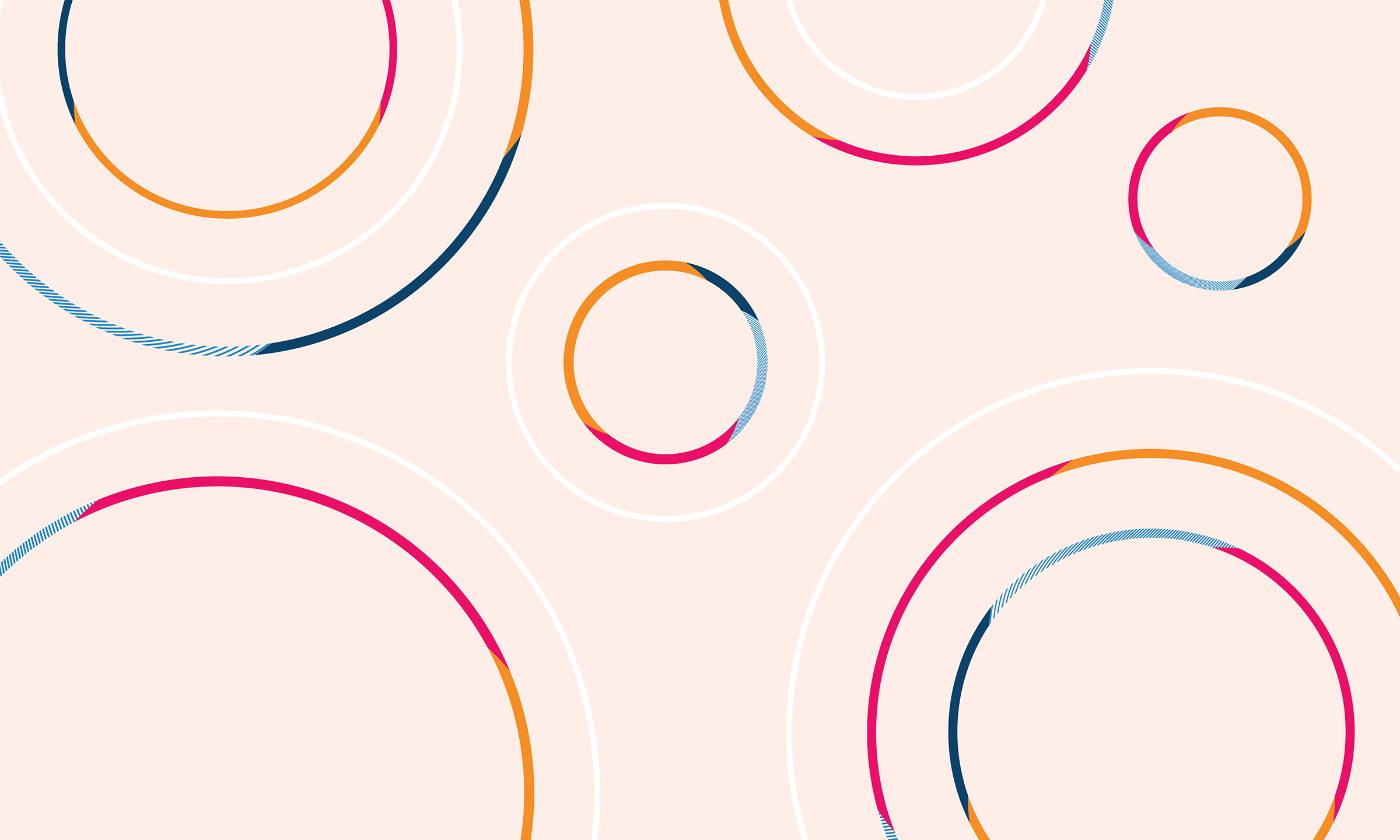 Concentric circles in CoverMyMeds brand colors of orange, magenta and blue