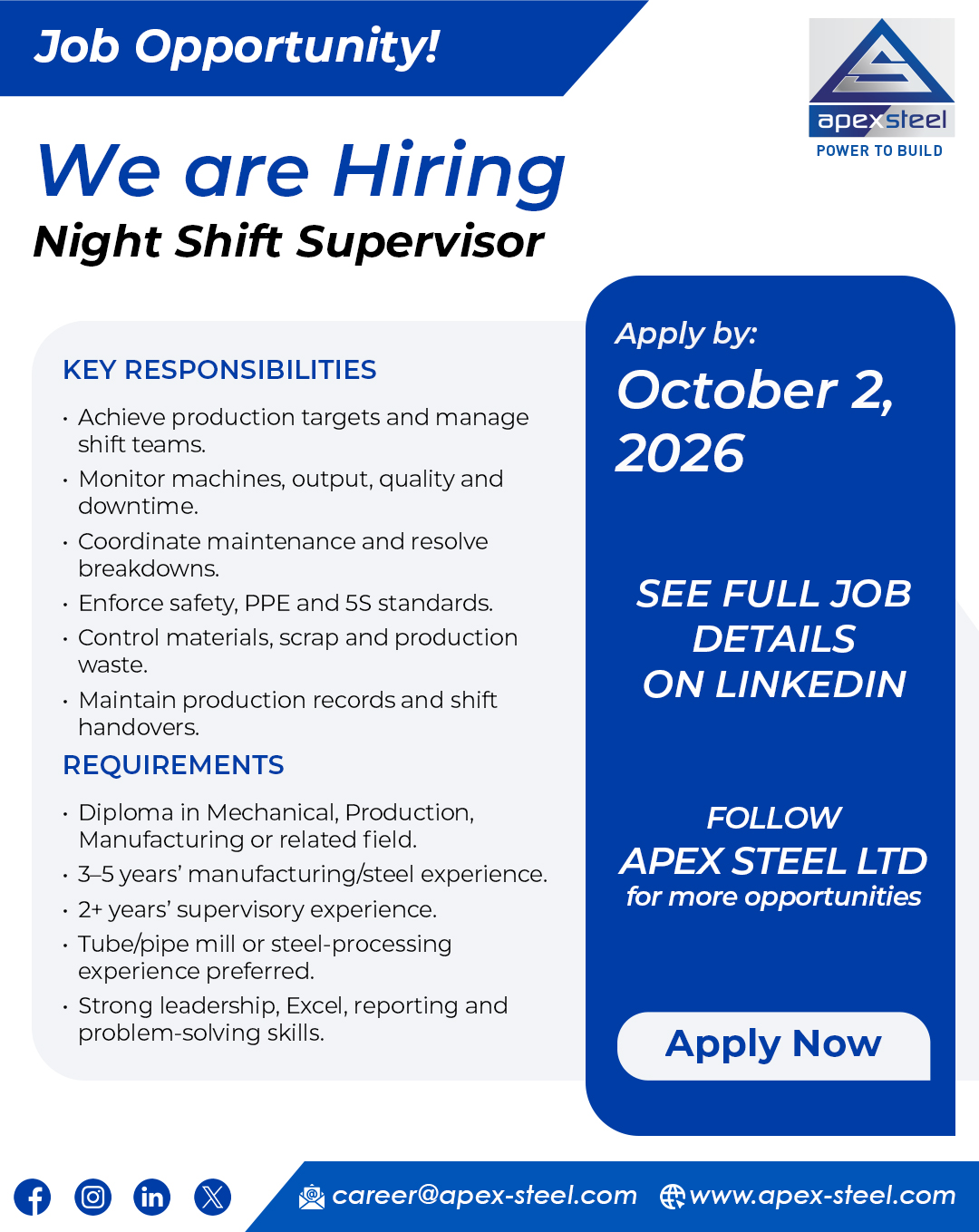 Apex Steel-Job-Night-Shift-Supervisor