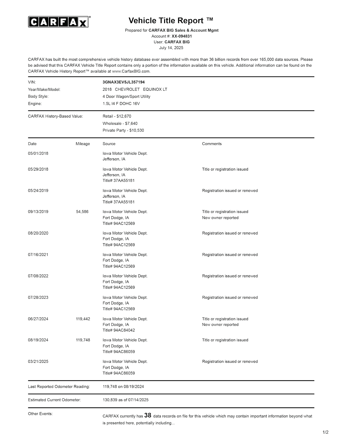 CARFAX Vehicle Title Report - CARFAX For Lenders