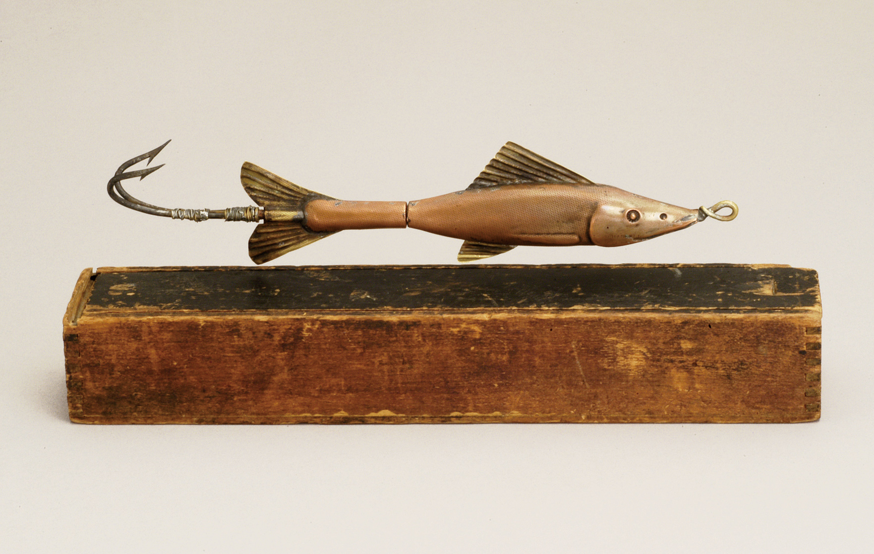 19th Century Wooden Fishing Pole with Brass Reel