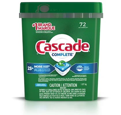 Cascade Complete capsules pour lave-vaisselle, 72 unités, parfum frais.