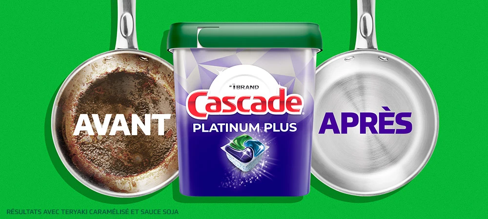 Cascade Platinum avant et après le nettoyage d'une casserole