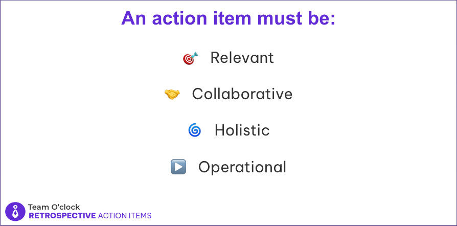 A visual representation for an action item that is Relevant, Collaborative, Holistic, and Operational