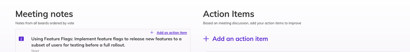 A view of a note with an option reading Add as action item