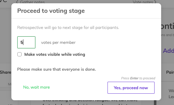 Modal to setup votes per member and choose whether or not everybody will see other peoples votes