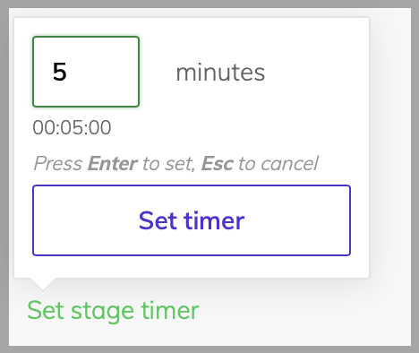 Timer popup with input for minutes to expire for the specific stage