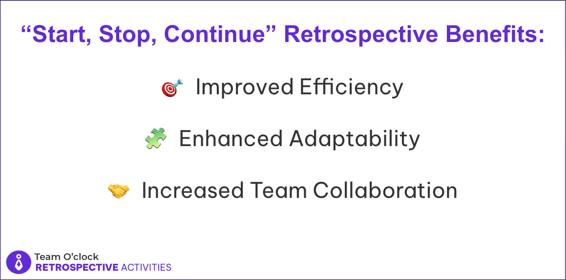 Benefits of the Start,Stop,Continue Retrospective of Improved Efficiency, Enhanced Adaptability and Increased Team Collaboration