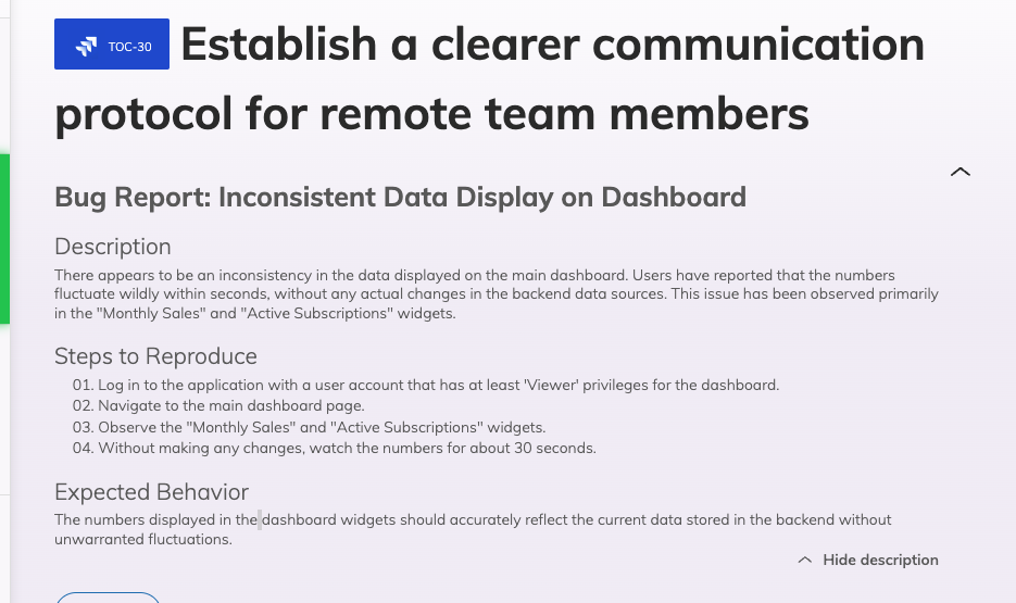 A title of a task imported from Jira in the Planning Poker meeting, and a markdown description of the the task as it is written in the Jira ticket