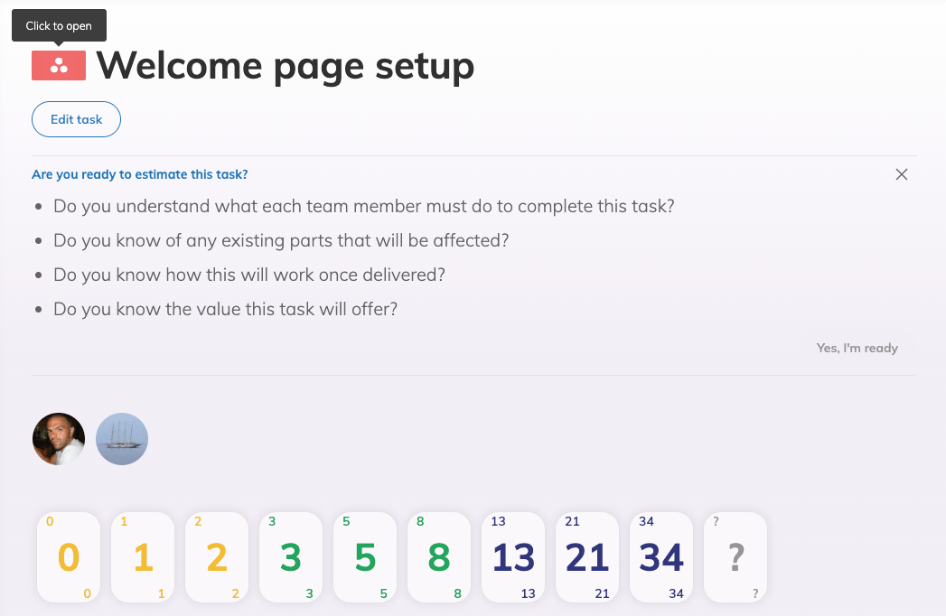 Planning poker preview of an Asana task. The task title and the Asana logo are visible followed by all the remaining info for the voted task on questions, participants and voting cards.