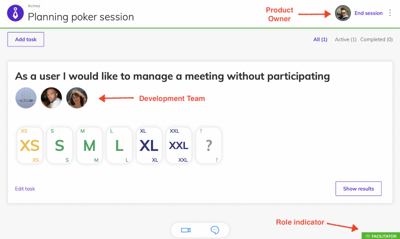 Interface - Planning poker with explainers on, 2022