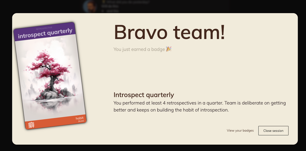 A modal congratulating a team for achieving a milestone by offering an Agility card