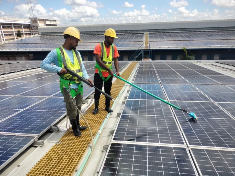 Regular solar panel cleaning performed every 14 days to reduce soiling loss