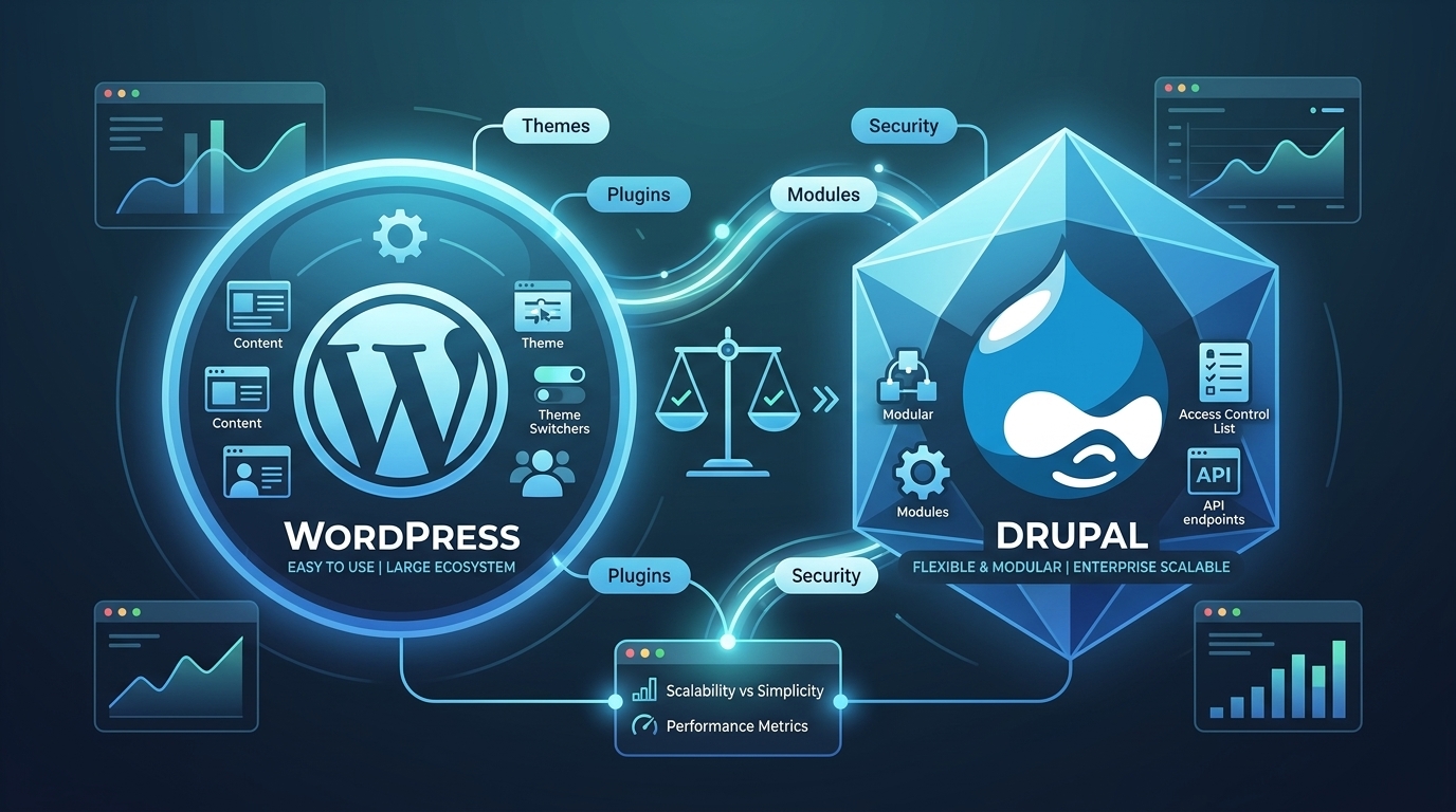 Eyecatch image for WordPress vs Drupal