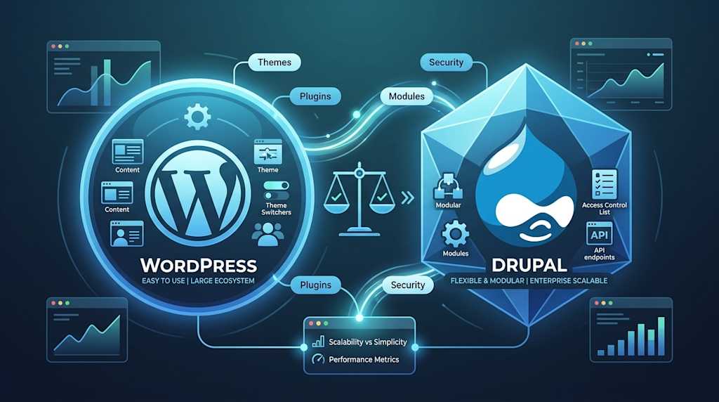 Eyecatch image for WordPress vs Drupal