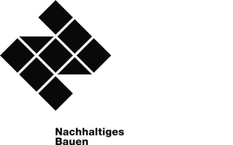 Siegel nachhaltiges Bauen in schwarz-weiß