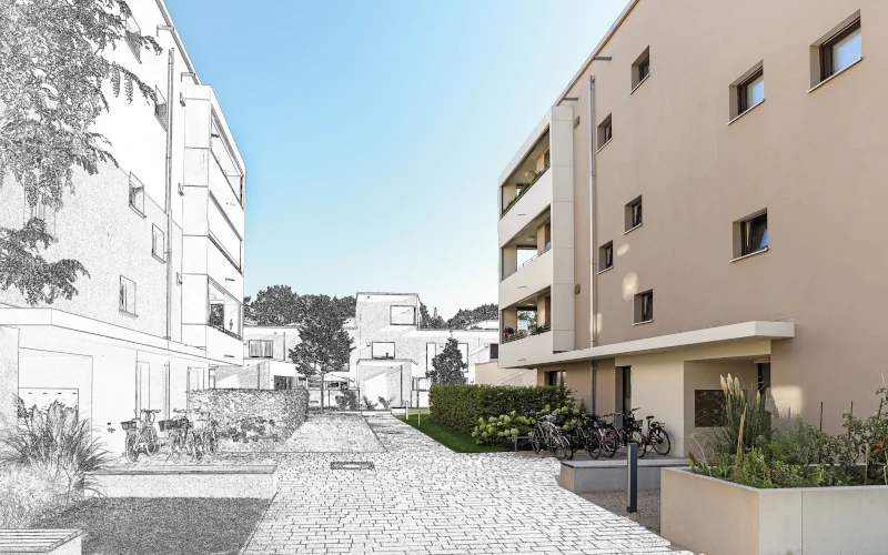neue Wohnsiedlung in Planung als vorher nachher Grafik