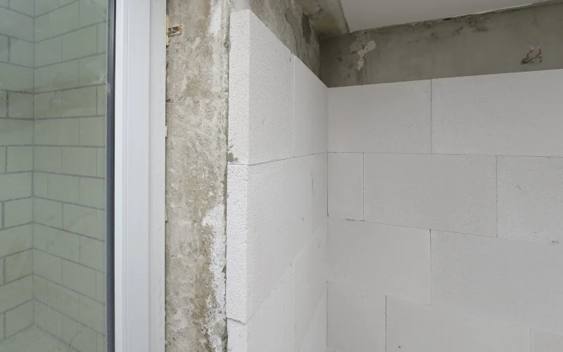 Wand in der Sanierung mit Mineraldämmplatten auf der Wand