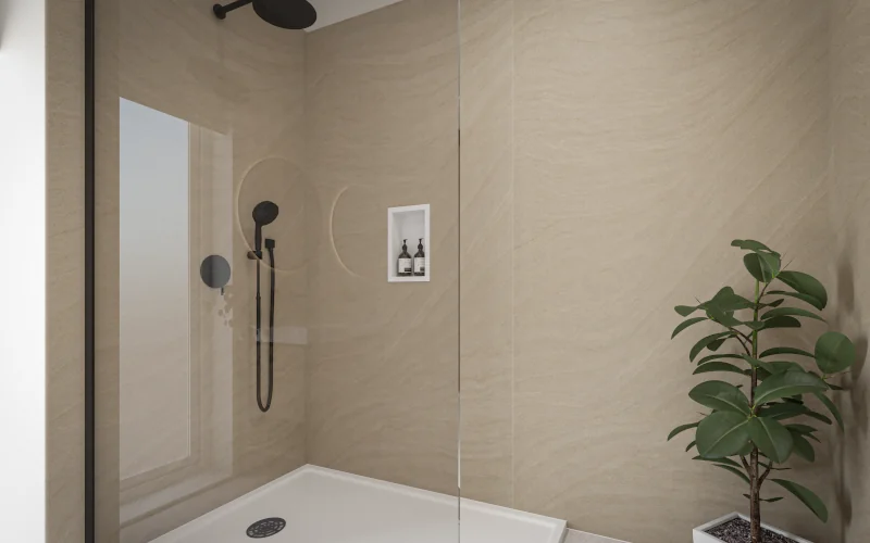 modernes Badezimmer mit braunen Wänden